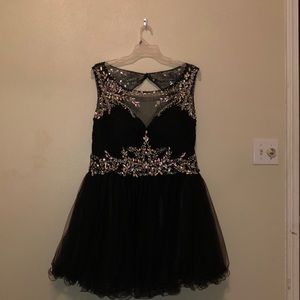 Short black Homecoming dress with jewel details